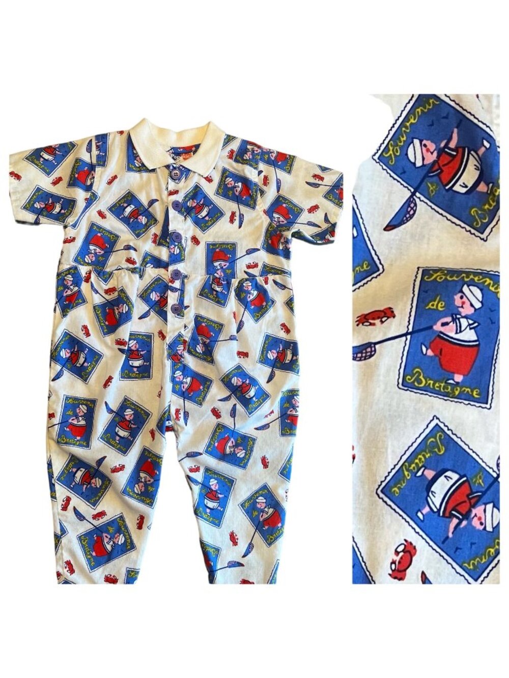 18 MO Vintage Popsicle America French Sailor Beach Lobster Summer Boys Romper